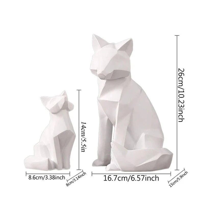 Afralia™ Geometric Fox Sculpture: Modern White Abstract Desktop Art & Creative Gift