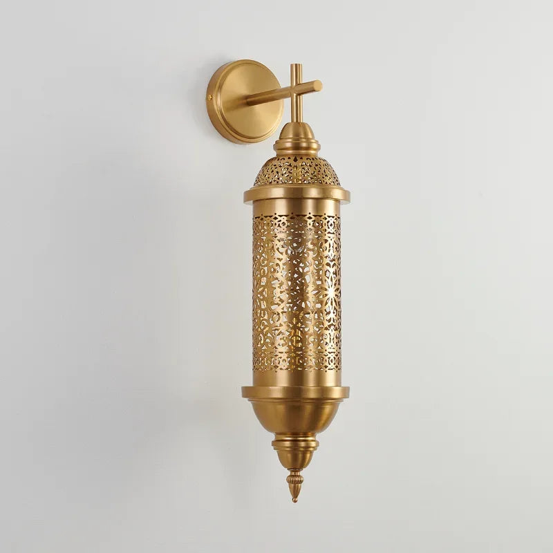 Afralia™ Moroccan Hollow Carved Gold Lustre Wall Lamp LED E27 for Home & Hospitality
