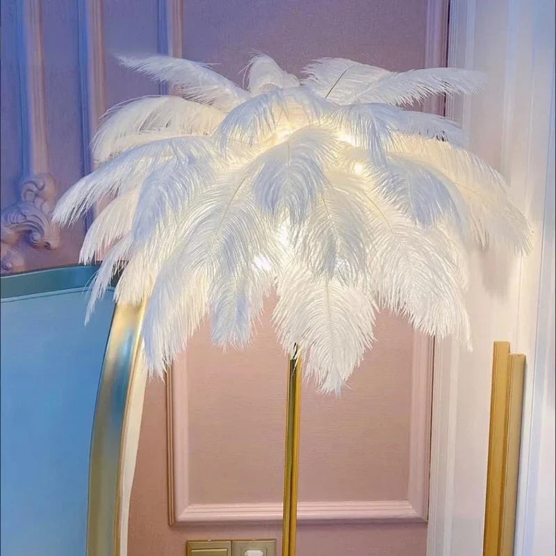 Afralia™ Nordic Ostrich Feather Floor Lamp: Vintage Living Room Stand Light, Feather Lighting