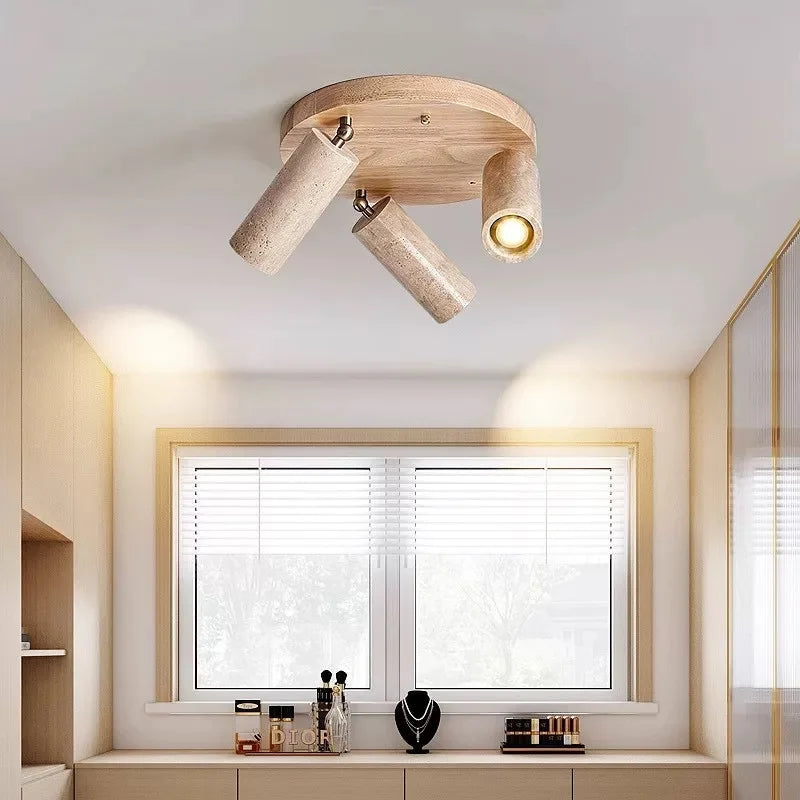 Afralia™ Stone Ceiling Lamp Spot Light Adjustable Angle Wood Base