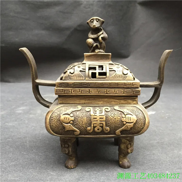 Afralia™ Double Dragon Lion Incense Burner: Antique Bronze Aromatherapy Stove Craft Ornament