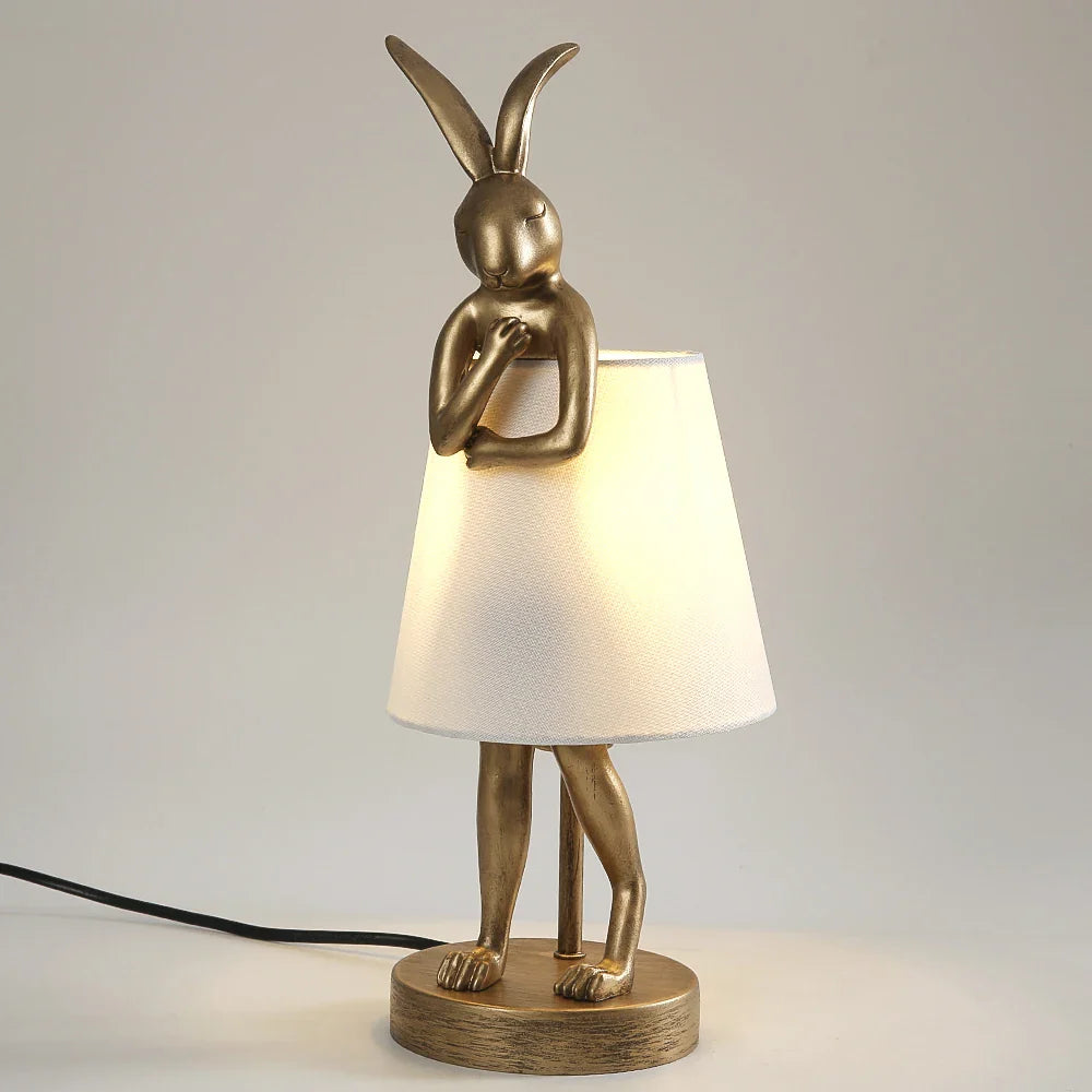 Afralia™ Resin Rabbit Table Lamp: Retro Nordic Bedroom LED Desk Light
