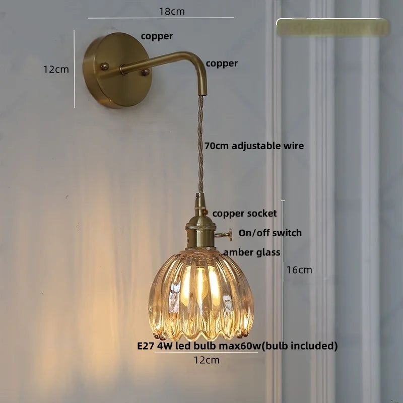 Afralia™ Smoke Gray Glass LED Wall Light: Minimalist Design, Pull Chain Switch, Hallway Fixture