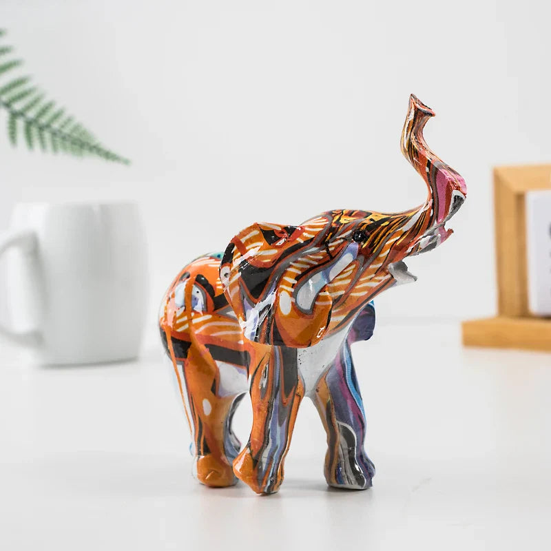 Afralia™ Elephant Resin Figurines Art Colorful Animal Statues Handicrafts Home Decor Accessory