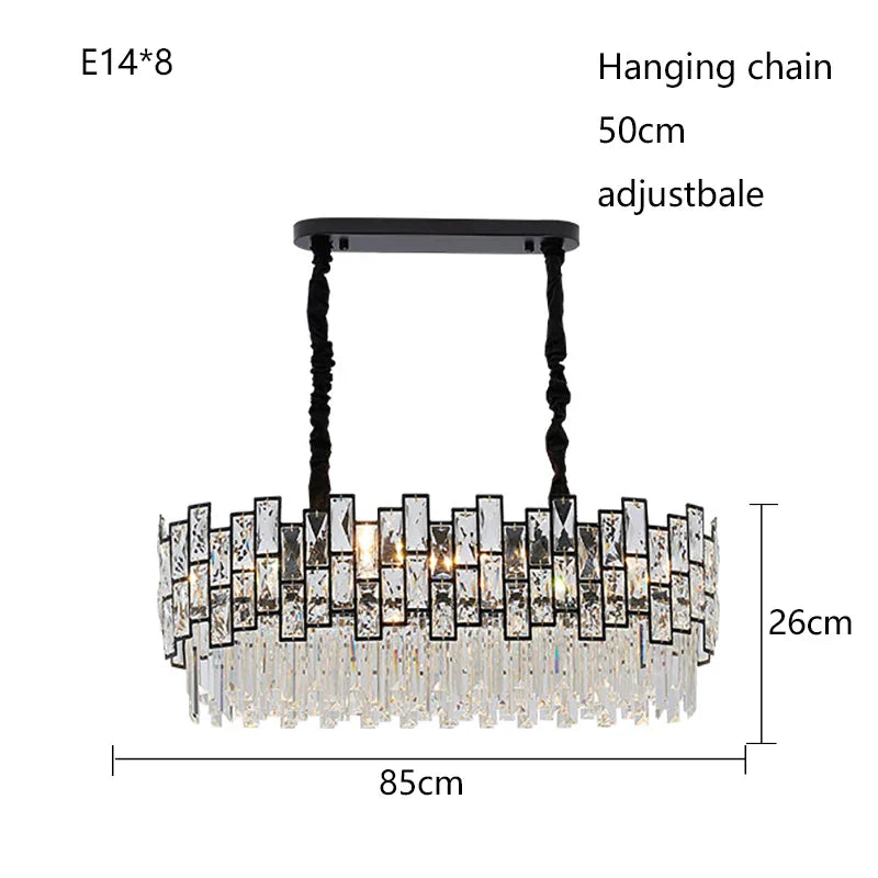Afralia™ Gold Black Crystal LED Chandelier, Round Oval Living Room Ceiling Light