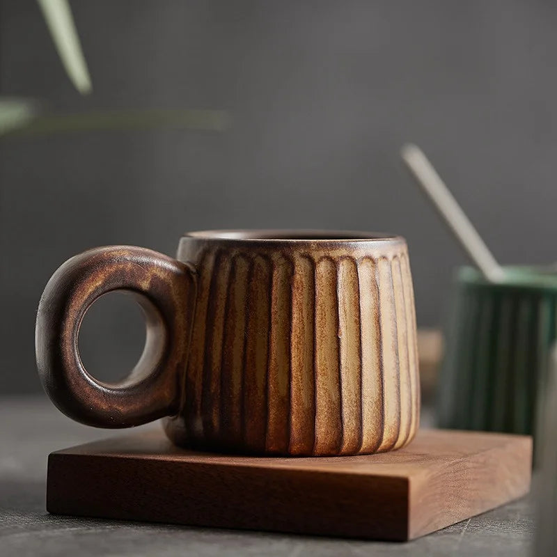 Afralia™ Handmade Nordic Ceramic Mug with Ring Handle - Retro Style