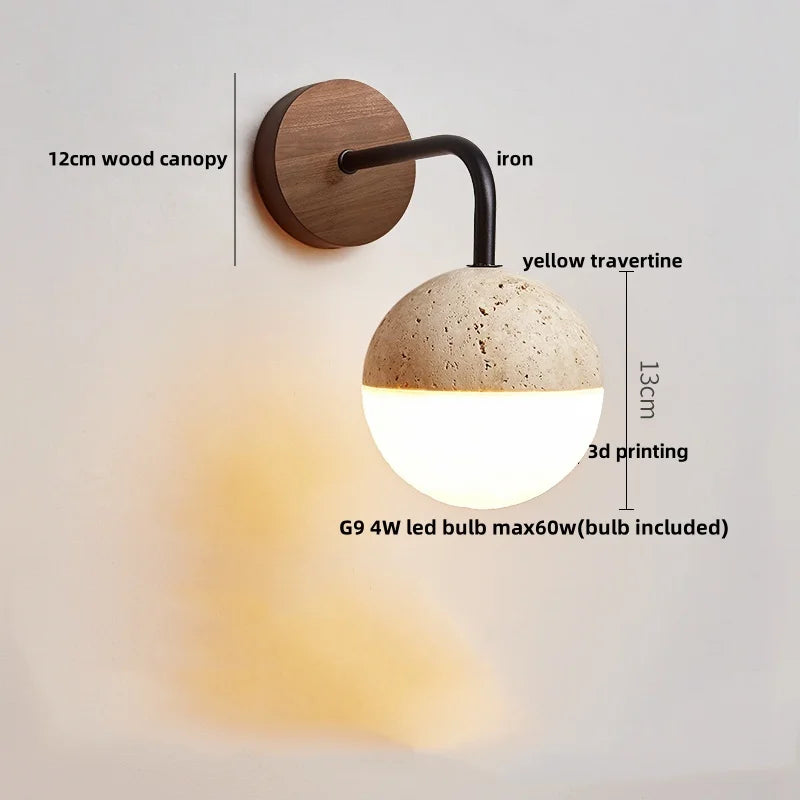 Afralia™ Yellow Travertine LED Wall Lights Coffee Bedroom Bedside Lamp Modern Nordic Decor