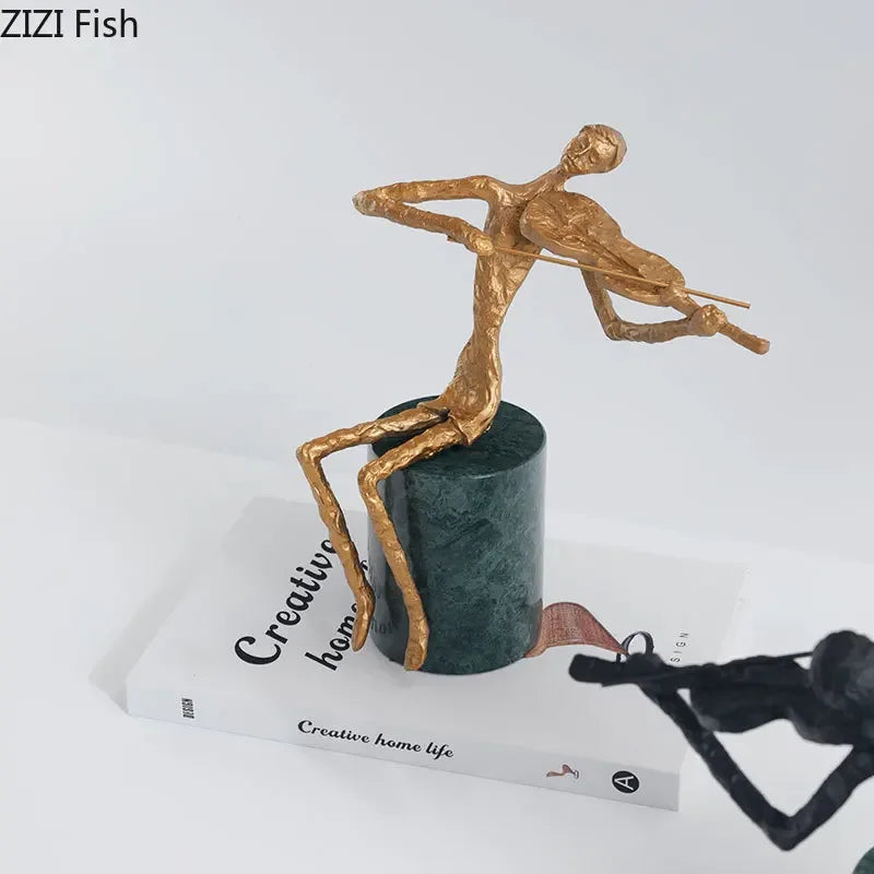 Afralia™ Violinist Sculpture on Marble Base for Desk Ornaments and Room Decor