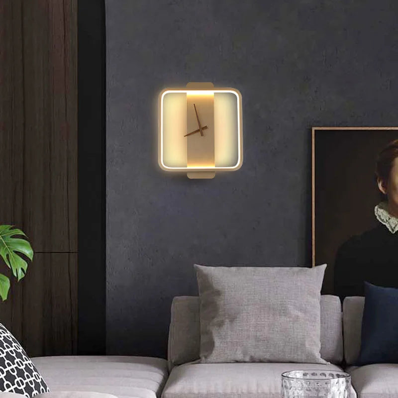 Afralia™ Nordic LED Wall Clock Lamp Indoor Lighting for Hotel Bedside Bedroom