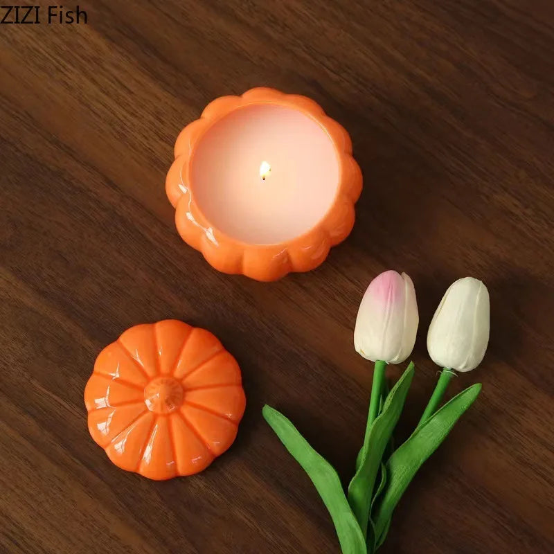 Afralia™ Ceramic Pumpkin Candle Holders Desk Decoration Wedding Centerpieces