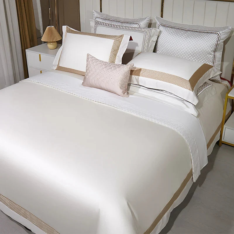 Afralia™ 1000TC Egyptian Cotton Luxury Bedding Set with Gold Embroidery - Solid Color