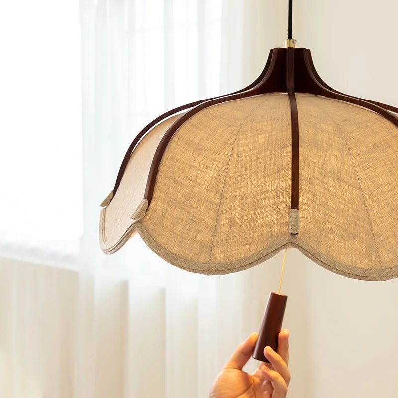 Afralia™ Wood E27 LED Fabric Pendant Chandelier for Dining & Bedroom Lighting
