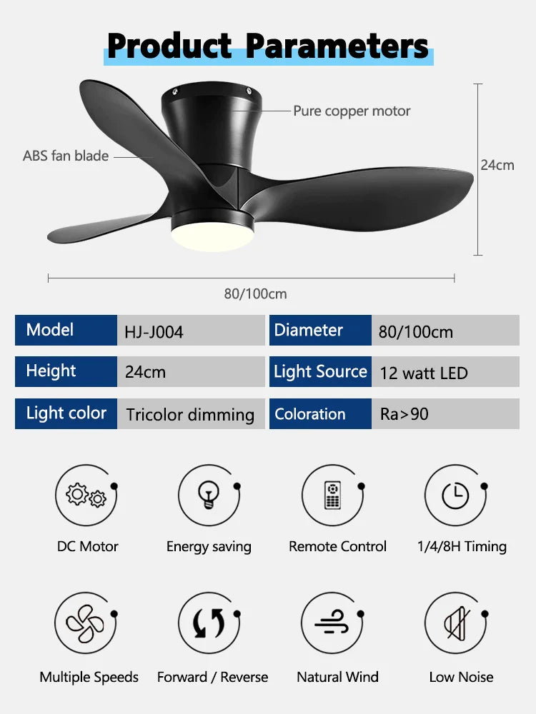 Afralia™ Modern 24CM Ceiling Fan with Remote Control and DC Motor Speeds