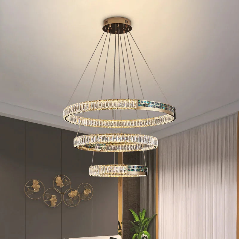 Afralia™ Crystal Ring Ceiling Chandelier | Stainless Steel | Luxury Home Decor