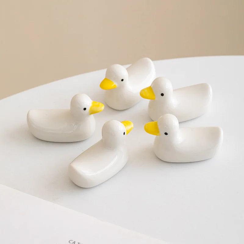 Afralia™ Duck Chopstick Holder Tray White Rabbit Porcelain Plate Home Decor