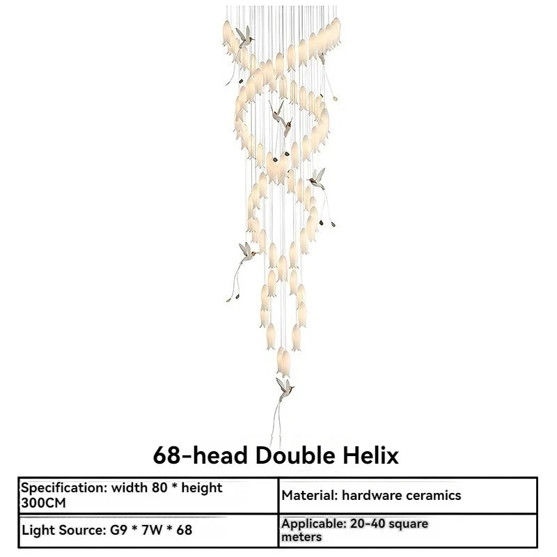 Afralia™ Ceramic Flower Chandelier for High Ceiling Staircase Loft Living Room