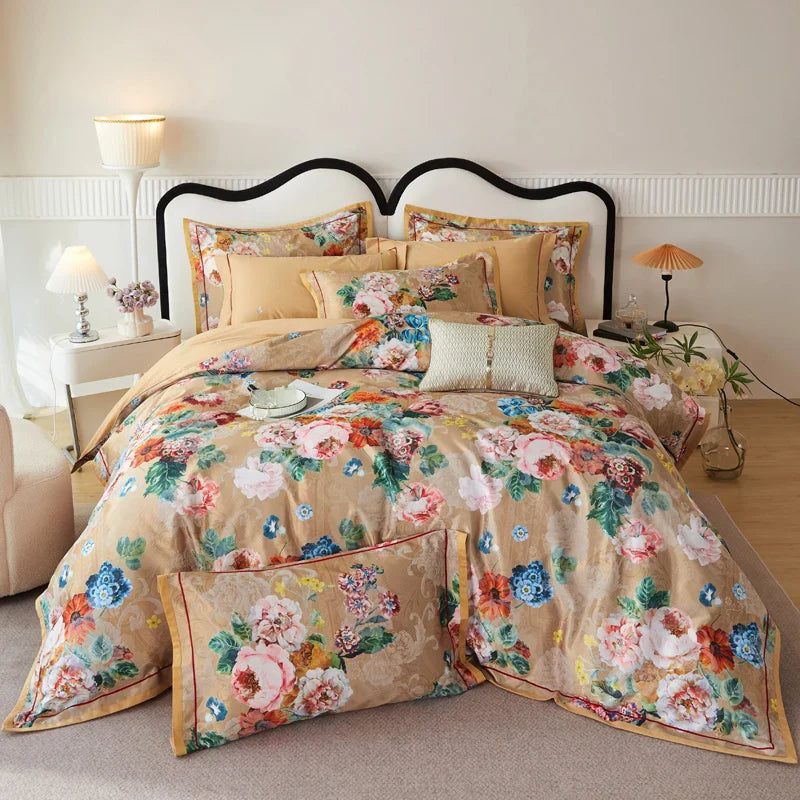 Afralia™ Vintage Floral Jacquard Cotton Wedding Bedding Set with Duvet Cover, Sheet, Pillowcases