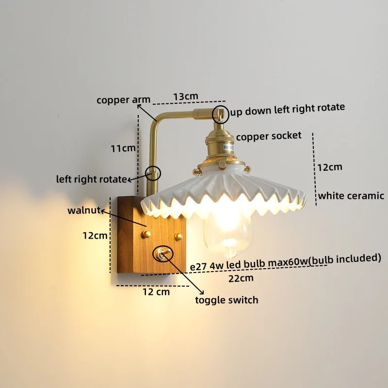 Afralia™ LED Ceramic Wall Sconce Pull Chain Switch Light Fixture