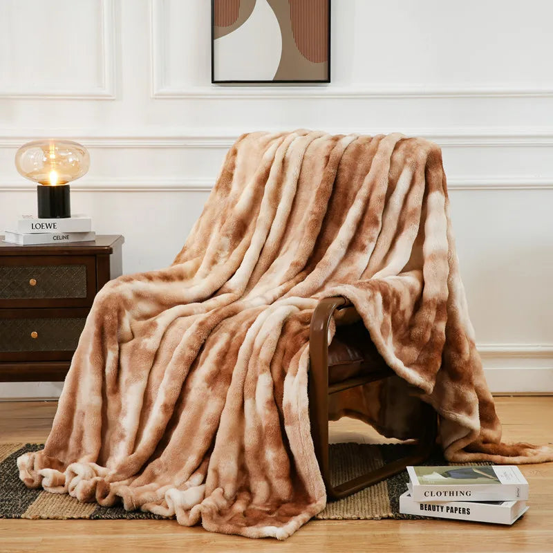 Afralia Fuzzy Faux Fur Blanket - Cozy & Soft Reversible Throw for Sofa and Bed