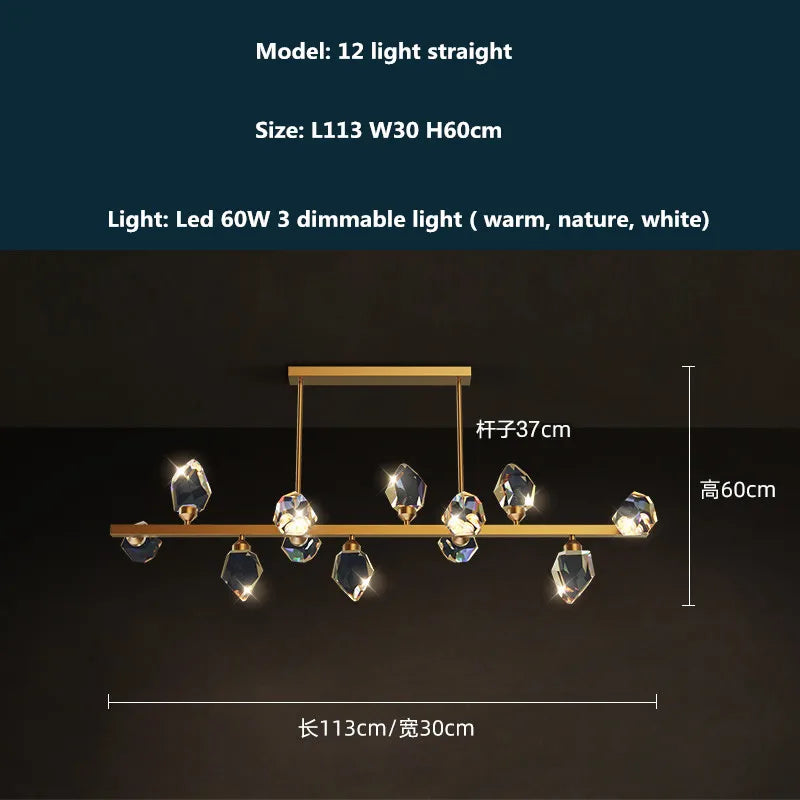 Afralia™ Luxury Copper LED Crystal Chandelier with Dimmable Lights
