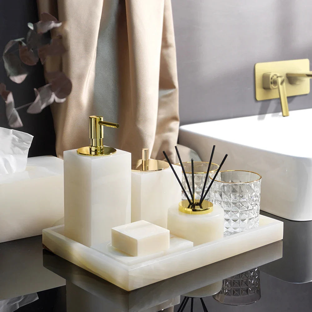 Afralia™ White Onyx Marble Bathroom Set Luxury Bathroom Accessories