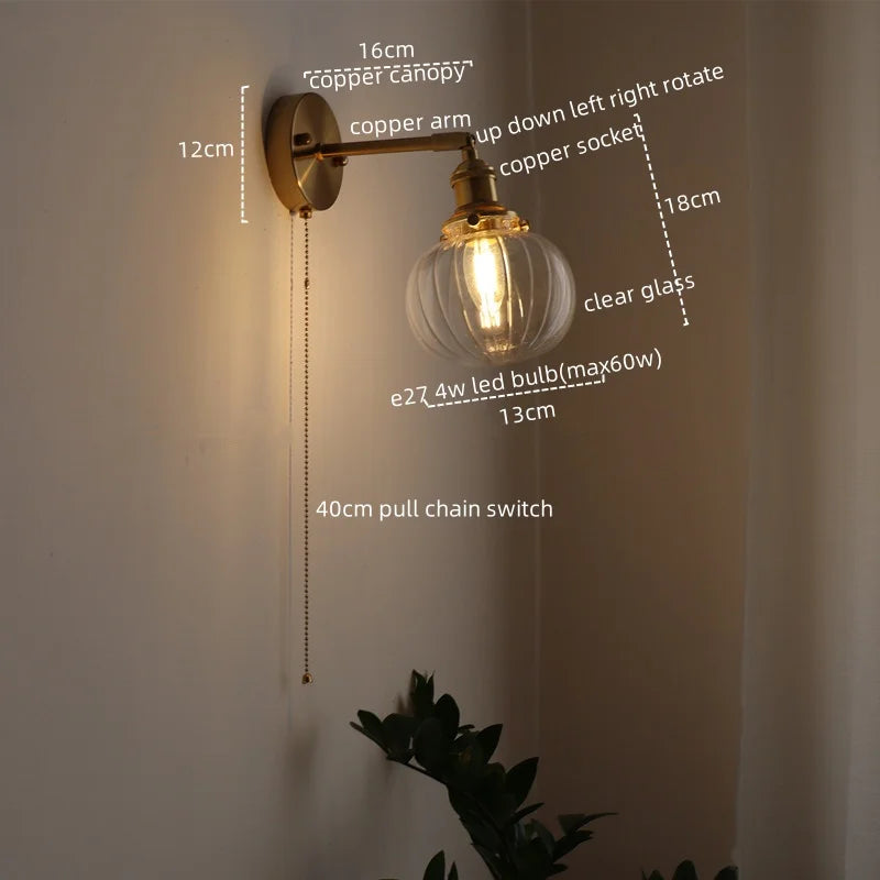 Afralia™ Nordic Wall Light Fixture with Pull Chain Switch, LED Bedside Lamp