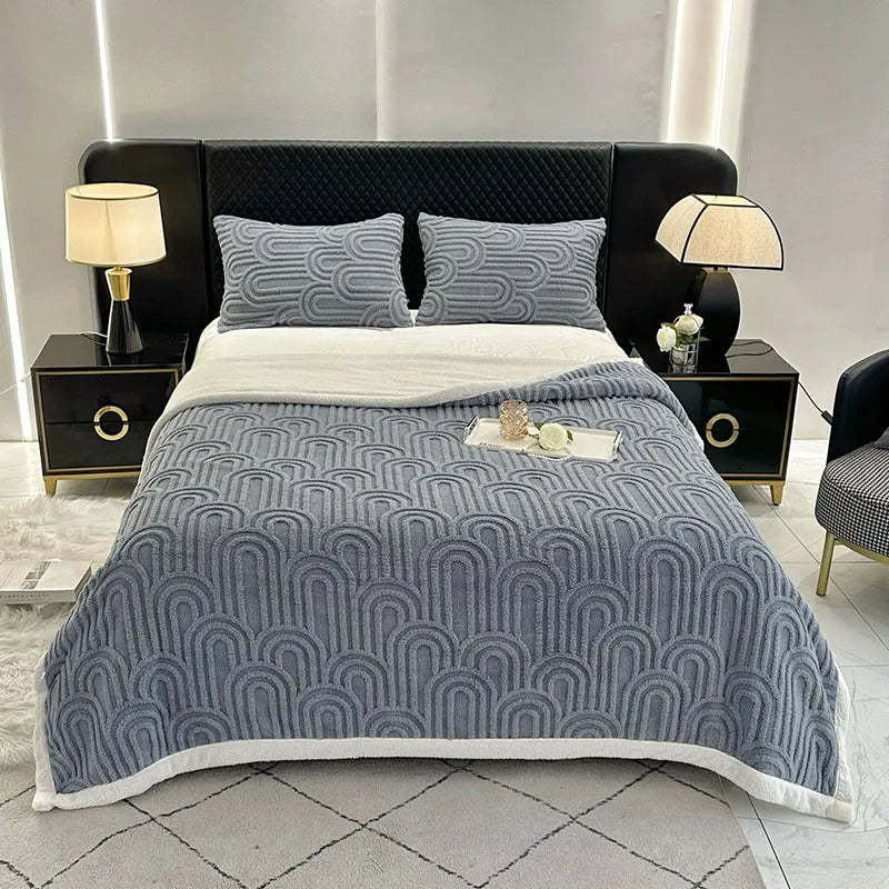 Afralia™ Double Layered Flannel Arch Jacquard Plush Blanket - Warm & Cozy Coral Fleece Quilt