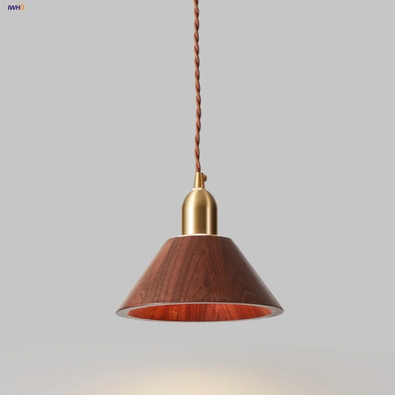 Afralia™ Copper Socket Walnut Wood LED Pendant Light Fixture for Dining Room