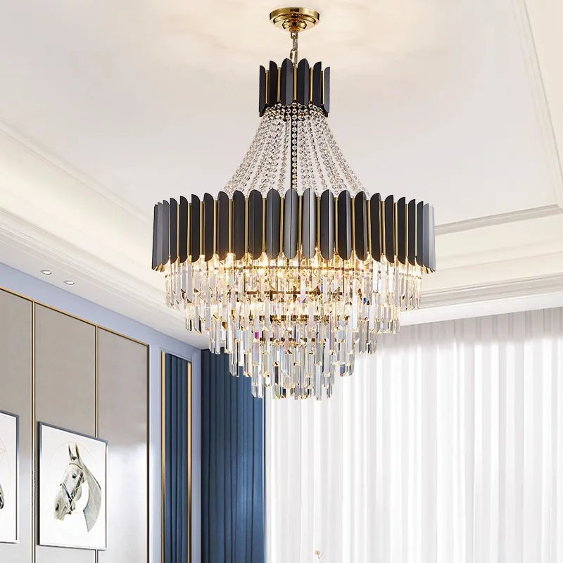 Afralia™ Crystal LED Chandelier Black Gold Finish for Dinning Room