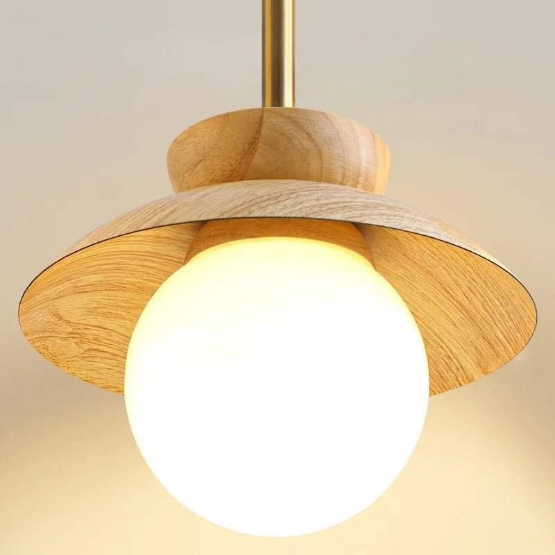 Afralia™ Wood Iron LED Hanging Light Bar Modern Pendant Lamp for Bedroom Dining Living Room