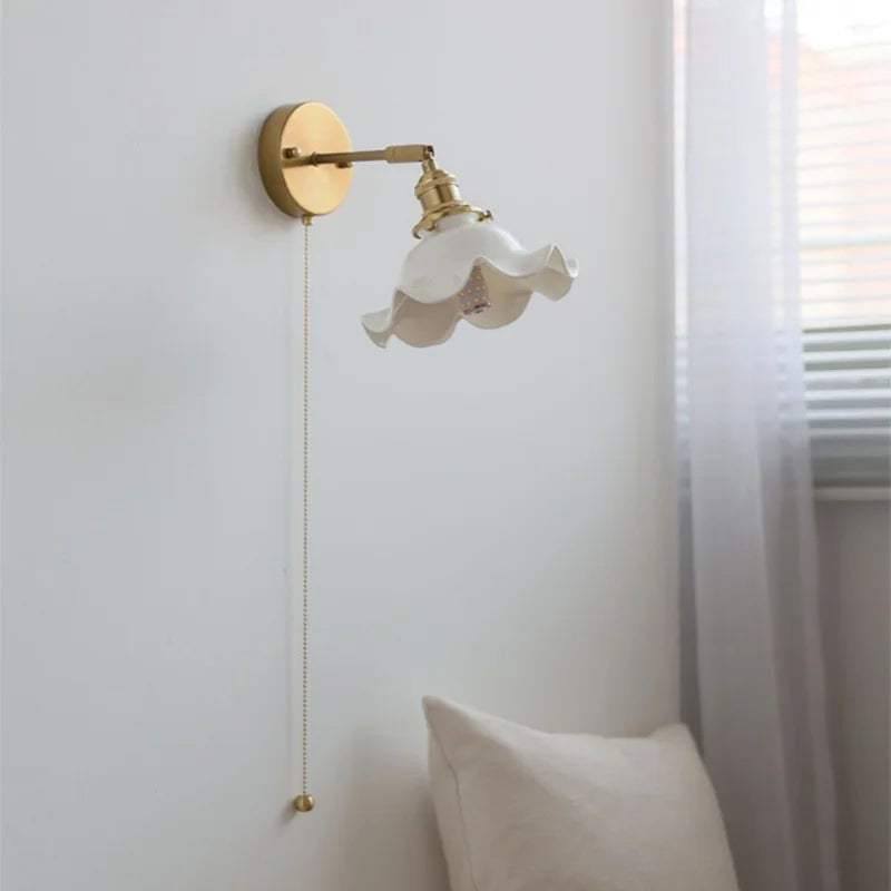 Afralia™ Ceramic LED Wall Lights | Pull Chain Switch | Bedroom Mirror Fixture