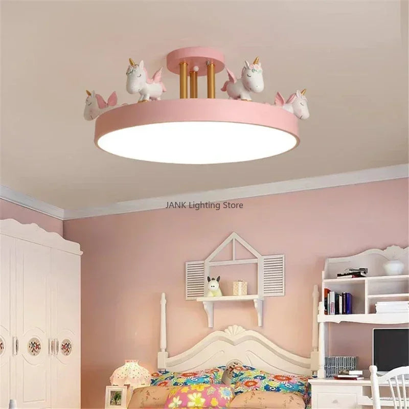 Afralia™ Unicorn LED Ceiling Lights Kids Bedroom Lamps Cartoon Resin Home Decor