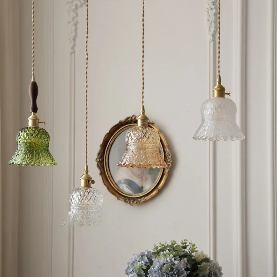 Afralia™ Amber Glass LED Pendant Light Modern Nordic Hanging Lamp