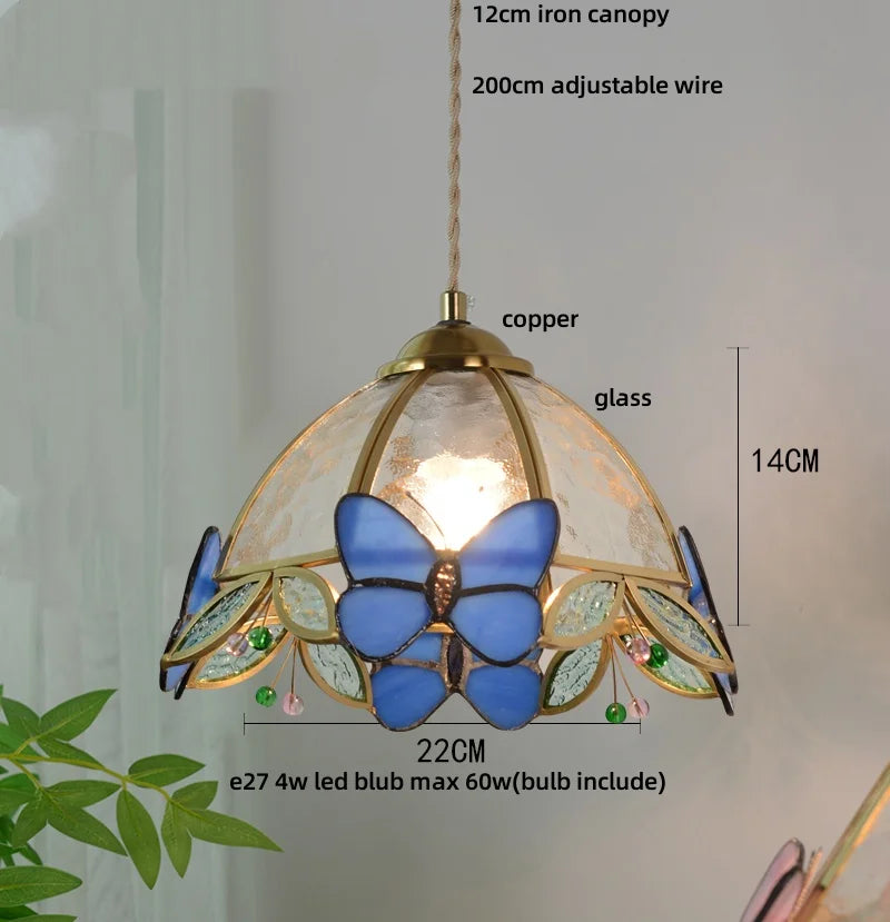 Afralia™ Butterfly Tiffany Glass Pendant Lamp Modern Nordic LED Hanging Light