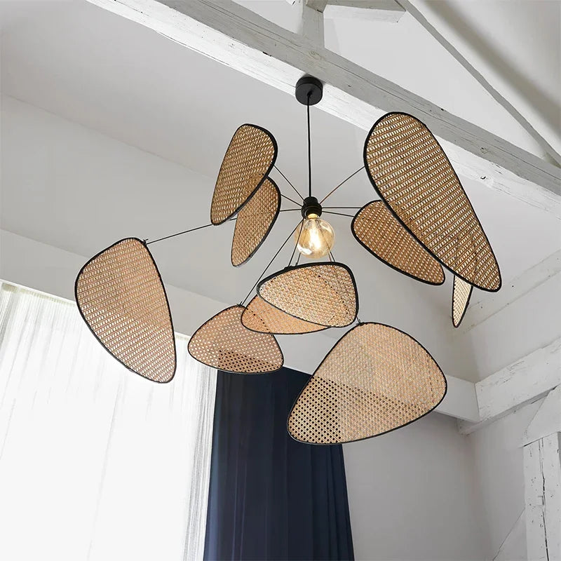 Afralia™ Petals Rattan Chandelier: Japan Style Wicker Pendant Lights for Living Room