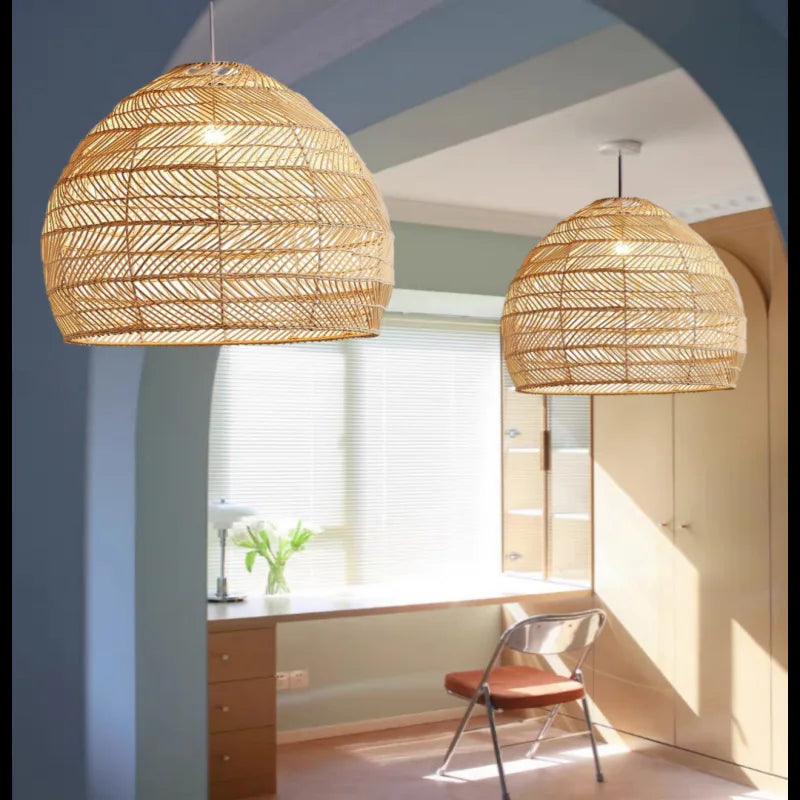 Afralia™ Rattan Pendant Chandelier, E27 Bulb, Ceiling Hanging Light Fixture for Living and Dining Room
