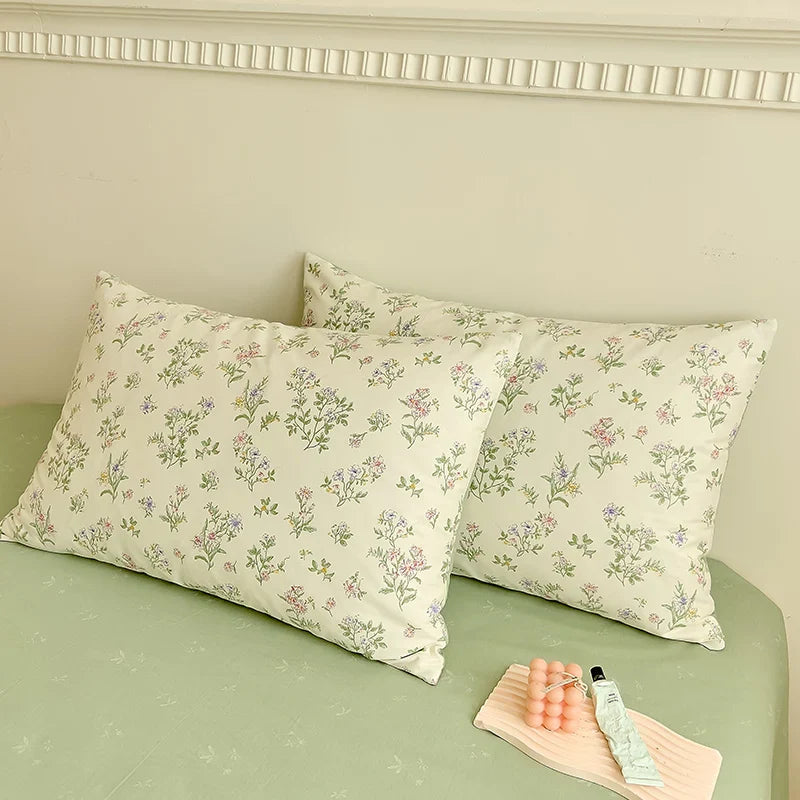 Afralia™ Vintage Plant Floral Cotton Flat Sheet Set with Pillowcases
