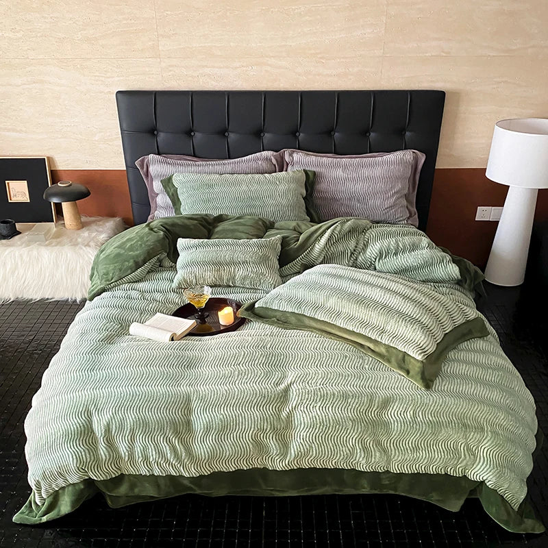 Afralia™ Winter Milk Velvet Bedding Set in Brown Grey - Soft Plush Duvet Cover, Sheet, Pillowcases