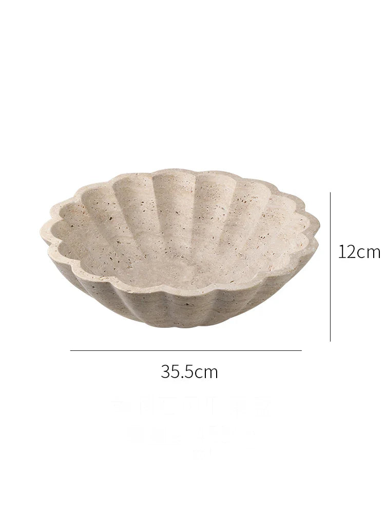 Travertine Ruffle Marble Tray & Fruit Bowl by Afralia™ for Kitchen and Living Room