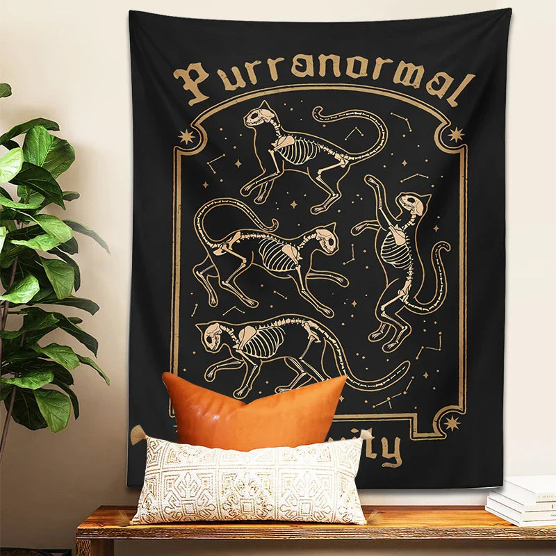 Afralia™ Mysterious Cat Skull Tarot Baphomet Occult Witch Cat Tapestry Wall Hanging