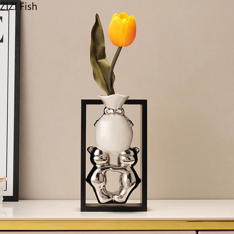 Afralia™ Elegant Square Ceramic Vase with Artificial Flowers for Desk Decoration
