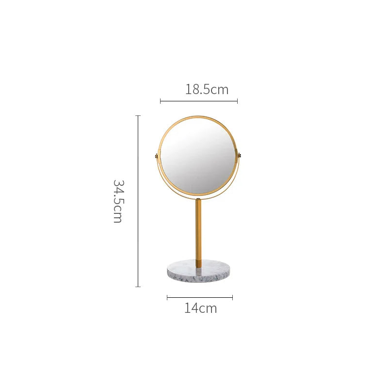 Afralia™ Marble Makeup Vanity Mirror Golden Stand 2X Magnifier Rotation