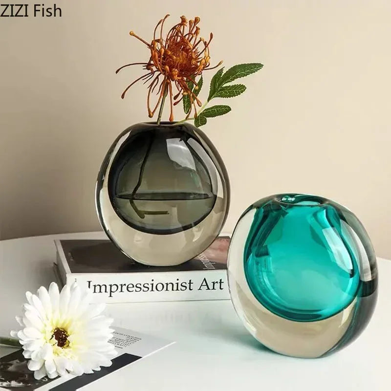 Afralia™ Elegant 2-Tone Glass Vase with Artificial Flowers for Modern Home Decor