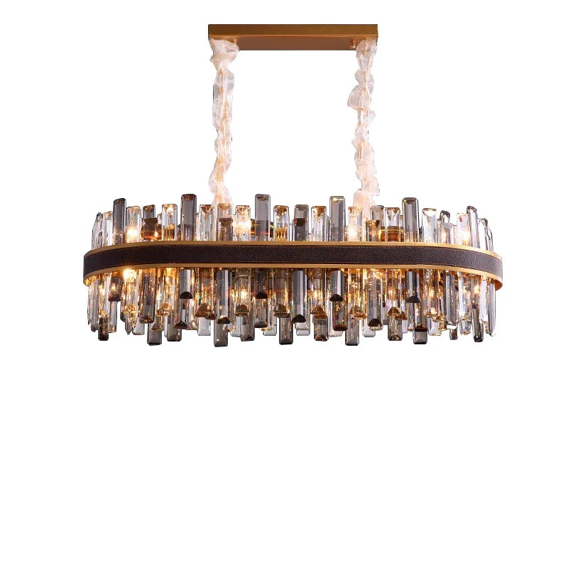 Afralia™ Classic Gray Crystal Chandeliers with LED Lighting for Dining Table