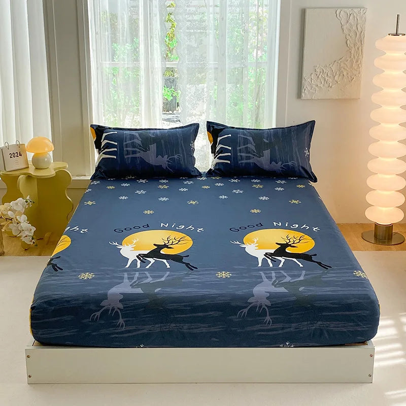 Afralia™ Printed Waterproof Fitted Bed Sheet Full Queen Size Bed Cover