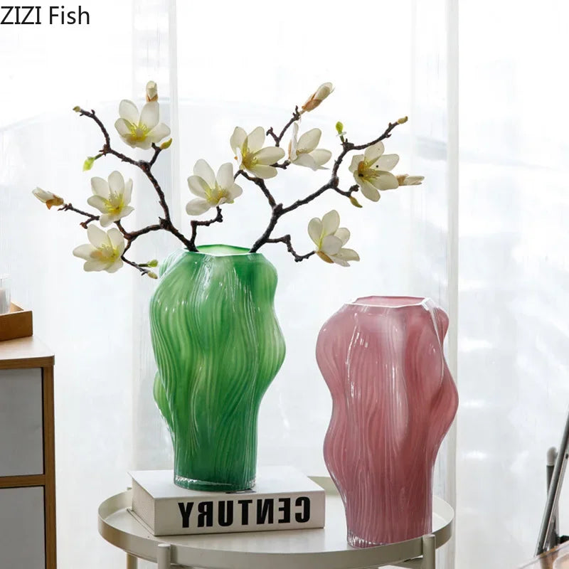 Afralia™ Shaped Ripple Glass Vase for Desk Decoration and Floral Arrangements