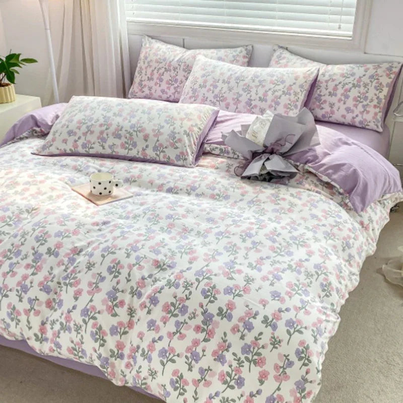 Afralia™ Cozy Pattern Printed 4Pcs Single Bedding Set - Soft Cotton Fabric