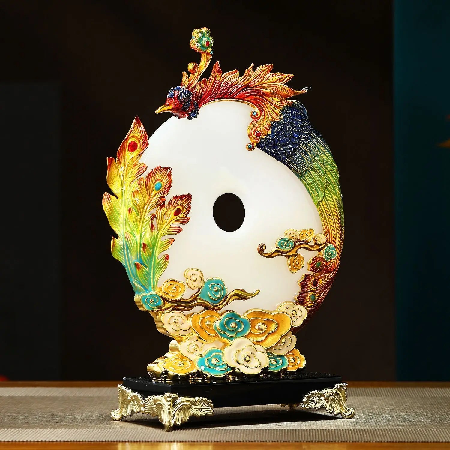 "Afralia™ Jade Dragon Phoenix Ornament Enamel Living Room Decoration"