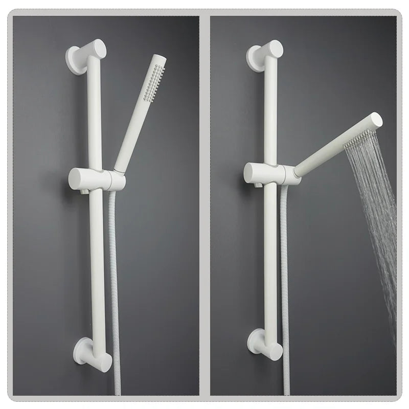 Afralia™ White Sliding Rod Shower Set with Brass Handheld Shower and Stainless Steel Rod