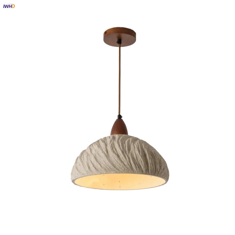Afralia™ Wood Cement Pendant Light Fixture Adjustable LED Modern Nordic Hang Lamp